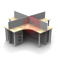 Meja Kantor Kerja Partisi Letter L Kaki Besi 2 dan 4 Orang Staff Minimalis Furniture