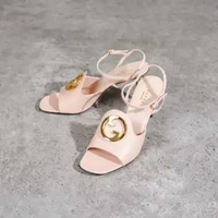 Sandal GUCCI GG INTERLOCKING GOLD NUDE LACE HEELS 100% ORIGINAL 37.5