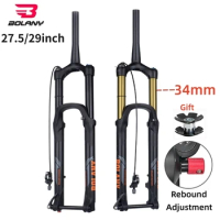 BOLANY Mountain Bike Fork 29 27.5 Inch XC DH AM Downhill Bicyle Suspension Fork Rebound Adjustment MTB Air Fork Boost 15*110mm