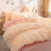冬季加厚保暖水貂絨四件套珊瑚法蘭絨純色粉加絨被套床單三件套女