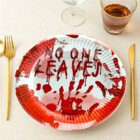 10Pcs/Pack Halloween Disposable Paper Plates Pick- Bloody Tableware For Scary Time Blood Hand Print Dinnerware Party Supplies