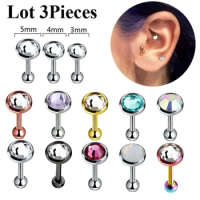 3Pcs/lot 16G 1.2mm Tragus Helix Bar 3-5mm Ball Steel Labret Lip Lobe Nose Rings Studs Cartilage Ear Piercings Body Fine Jewelry