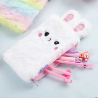 Kawaii Pencil Case Unicorn Plush Pencil Cases School Supplies For Girls Rabbit Ears Pen Case Cute Pencil Bag Student Stationery
