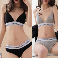 內衣女襯墊款內衣+三角內褲純棉無鋼運動內衣套裝性感辣妹內衣成套內衣褲