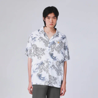 【JOHN HENRY】古巴領龍紋短袖襯衫-白色