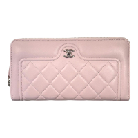 【二手名牌BRAND OFF】CHANEL 香奈兒 粉色 羊皮 菱格紋 拉鍊 長夾