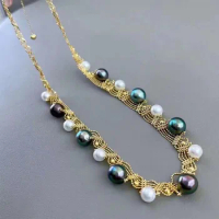 Akoya Tahitian Lace Woven Necklace 18k Gold Lace Woven 6.5-7mm Aurora Slightly Flawed Natural Pearl Choker
