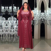 Abaya For Women Apparel Dubai Arab Dinner Gown Diamond Robe Dress Islam Muslim Abaya with Headscarf Wedding Aabay Clothing