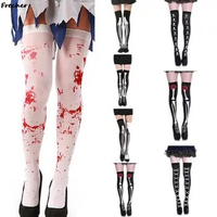 Halloween Party Bloody Stockings for Women Lolita Cosplay Costume Over Knee Long Socks Autumn Winter Masquerade Cotton High Sock