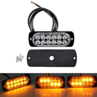 1PCSX 12V -24V Car Truck ATV UTV Emergency Flash Lamps Light Bar Warning Light YELLOW Amber 12 LED