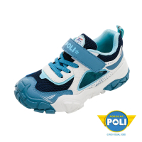 【POLI 波力】童鞋 波力 電燈運動鞋/4D鞋墊 輕量 透氣 排汗 藍白(POKR34276)