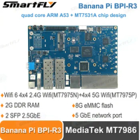 Banana Pi BPI R3 MediaTek MT7986 quad core Router Development Board,2G DDR RAM ,8G eMMC Flash Support Wi-Fi6 5 GbE network port