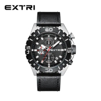 Extri Casual Men Watch Luxury Leather Waterproof Sport Quartz Wristwatch Chronograph Military Watch for Men Relogio Masculino