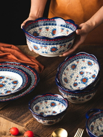 碗盤家用創意餐具網紅波蘭民族風陶瓷湯面碗沙拉碗米飯碗菜魚盤子