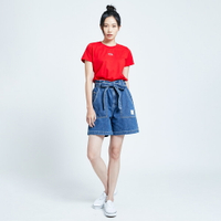 特降品↘EDWIN 綁帶短褲-女款  石洗藍