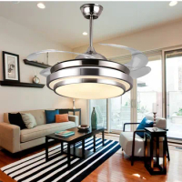 42inch Factory wholesale Modern Invisible Fan lights Acrylic Leaf Led Ceiling Fans 110v/220v Wireless control ceiling fan light