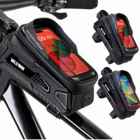 WILD MAN 1L MTB Road Bike Top Frame Bag Waterproof Bicycle Front Frame Bag Carrier Pack Touch Screen Cycling Accessories