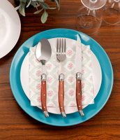 西餐餐具套裝木柄牛排刀叉盤子高檔木柄刀叉勺子24件套不銹鋼叉子