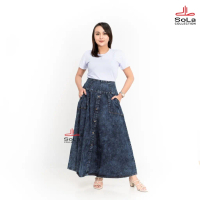 Sola - Rok Payung Jeans Hitam Snow Model Kancing Tengah Premium Original Sola Kode 4420 Wanita Dewas