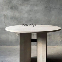 Mild Luxury Marble Dining Table Modern Simple Home Cave Stone Designer Villa round Dining Table Quiet Style Dining Table