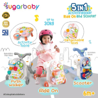 Sugarbaby PushWalker Table 5in1 Activity Walker Ride-on & Scooter Alat Belajar Jalan Bayi Roda Pink 