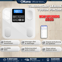 AKONA Timbangan Pintar 2026, Monitor Lemak Tubuh + BMI, Bluetooth, Akurat 0,01kg, Kapasitas 180kg, L