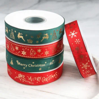22mx2.5cm Christmas Ribbon Classic Wrapping Christmas Tree Ribbon Wreath Bows Diy Fabric Printed Grosgrain Ribbons Gift Wrapping