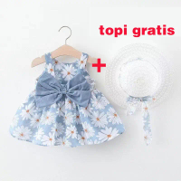 Haasya Kids 0-4 Tahun Gaun bayi + topi Set gaun hitam anak perempuan Rok lucu Lengan pendek atasan k