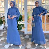 Arina Dress Bahan Ceruty Babydoll Gamis Muslim Wanita Dewasa Lengan Panjang Gaun Muslimah Kekininan 