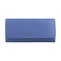 【FURLA 芙拉】FURLA BABYLON LOGO釦式10卡壓紋防刮牛皮長夾(海洋藍x淺灰藍)