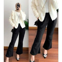 Celana Cutbray Basic Pants/Twill Combet Premium 2023/Pinggang Full Karet Stretch Katun Melar Panjang
