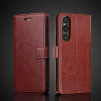 Card Holder Cover Leather Case for Sony Xperia 1 V XQ-DQ44 Pu Leather Flip Cover Retro Wallet Phone Case Business Fundas Coque