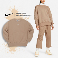 Nike 長袖上衣 Phoenix Sweatshirts 女款 棕木色 內刷毛 寬鬆 休閒 基本款 大學T DQ5734-200
