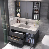 Modern bathroom cabinet, feng shui mirror combination, intelligent light luxury bathroom, wash basin, sink, and simple set
