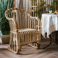 掬涵 古法手編藤椅 餐椅扶手座椅 天然瑪瑙藤復古藝術高檔家具