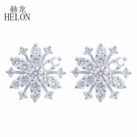 HELON Women Trendy Jewelry Snowflake Earrings Solid 18k 14k 10k White Gold 1.2ct Lab Grown Diamond Moissanite Stud Earrings Gift