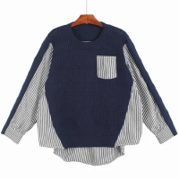 XITAO Striped Irregular Knitted Sweater Fashion Irregular Small Fresh Full Sleeve 2024 Spring Minority Loose Pocket ZY7892