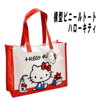 日貨 Hello Kitty PVC白面紅底方形手提袋 防水 購物袋 KT 凱蒂貓 牛奶罐  正版 J01180026