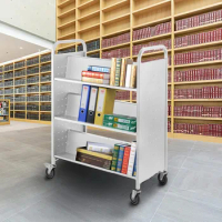 Book Library Rolling Cart, 49.2''x35.4''x18.9'', W-Shaped Sloped Shelves With Lockable Wheels For Home Shelves Office School