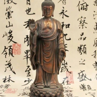 Chinese Buddhism Pure Red Bronze lotus stand Sakyamuni Tathagata Buddha Statue