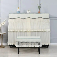 New Embroidered Piano Cover Thickened Fabric Stool Cover Piano Dustproof Cover Washable Household Piano Protective Cloth