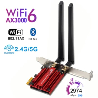 3000Mbps Bluetooth 5.2 WiFi 6 Adapter Wireless Network Card Dual Band 2.4G/5G PCI Express Card 802.11AX Window 10 11 For PC
