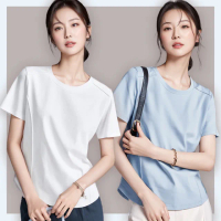【LANNI 藍尼】★絲光棉魚骨線修身素面T(女上衣/百搭/圓領/T恤)