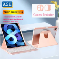 ASH 360 Rotatable Wireless Keyboard Case for iPad Air 5 2022 Air 4 10.9 iPad Pro 11 2021 2020 2018 Clear Acrylic Leather Cover