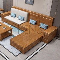 【KENS】沙發 沙發椅 新中式實木沙發組合農村小戶型布藝沙發現代簡約客廳儲物家具