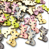 50/100Pcs Cat Painted Wooden Buttons Decorative buttons For Sewing Scrapbooking Crafts 100pcs 26x16mm WB522