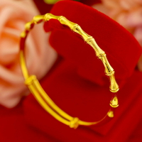 鍍金久不掉色推拉款節節高手鐲越南沙金富貴竹手環女款仿黃金飾品