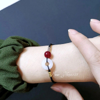 Gelang Santai Pria Wanita Giok donat manik Anti Karat Batu asli Casual  Bracelets Km24 Tali Nylon Be