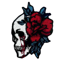 Embird Red Flower Bloody Skull Patch Embroidered Applique Iron on Patch