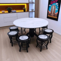 star99team - All C702 Esotop Marble Dining Table & Laminate Stool Set 1+4 / 1+6 Kopitiam Set Meja Ma